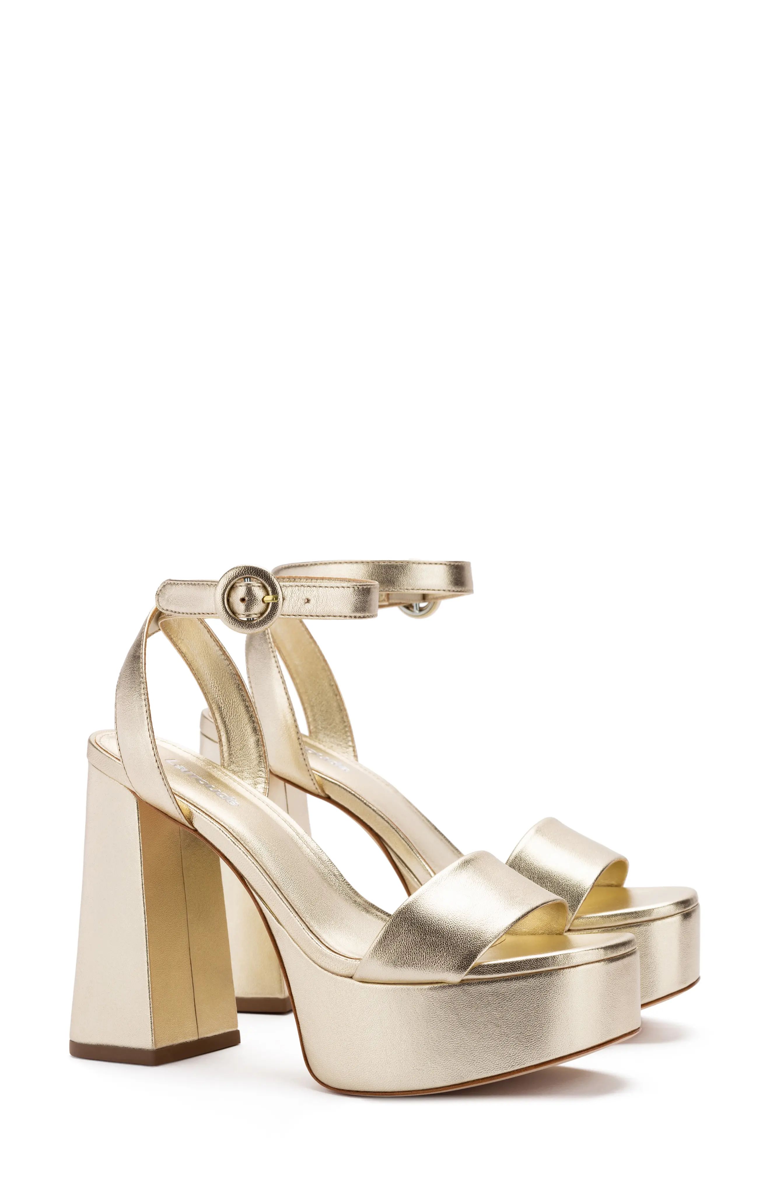 LARROUDE Dolly Ankle Strap Platform Sandal in Gold at Nordstrom, Size 6 | Nordstrom