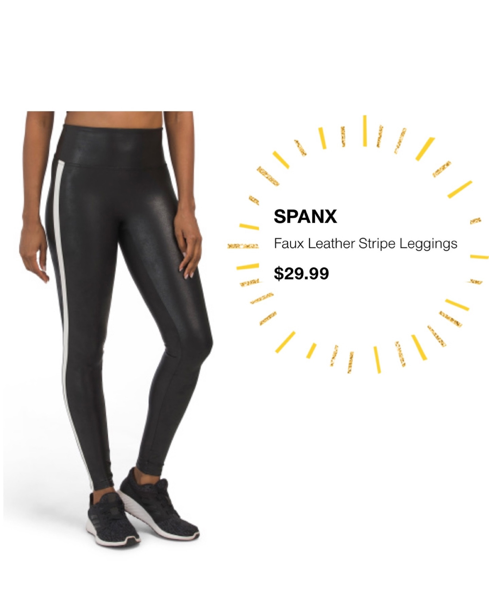 SPANX Black Faux Leather Leggings With White Stripe up The Side
