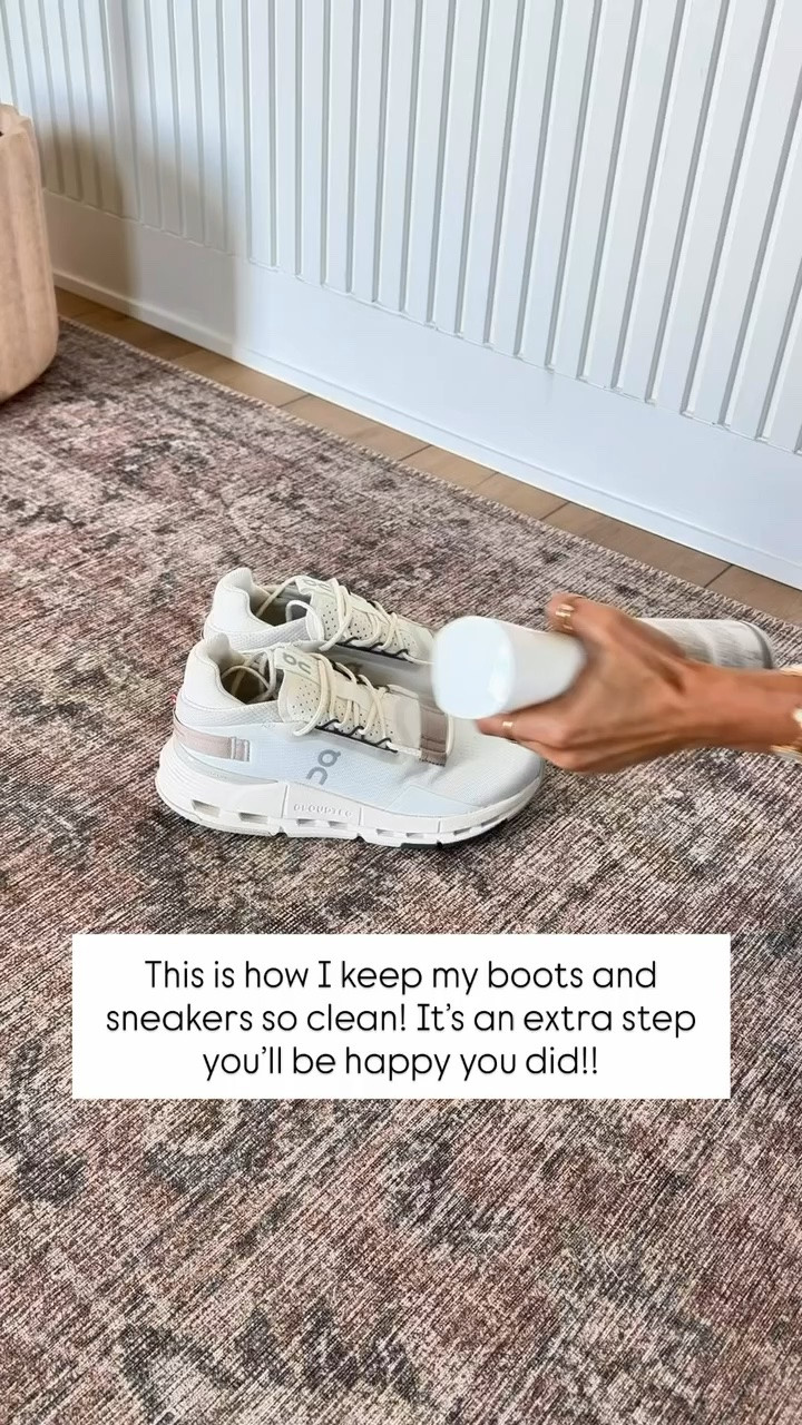 This clear spray will repel water and dirt from sneakers and boots. I spray them really good and let them dry overnight. I try to spray them when they are new out of the box, but you can also spray an older pair as well. Just make sure that you clean and wash them beforehand to get any existing stains out. This spray will form a protective seal that is clear around the outside and it will last a really long time!

#LTKmomlife #LTKmorningroutine #LTKselfcare