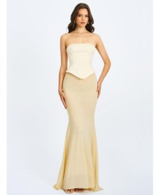 Miss Circle Women's Adelina Butter Yellow Peplum Mermaid Gown with Lace-up Back - Macy's | Macy's