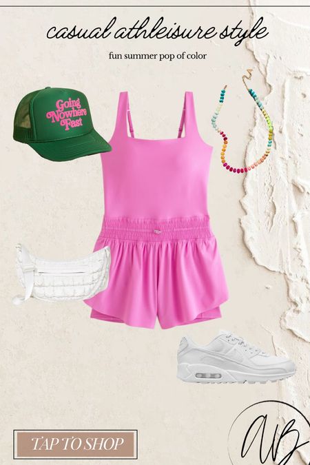 Cute and casual pink athletic romper onesie. Summer athleisure style outfit inspo 

#LTKFindsUnder100 #LTKStyleTip #LTKSeasonal