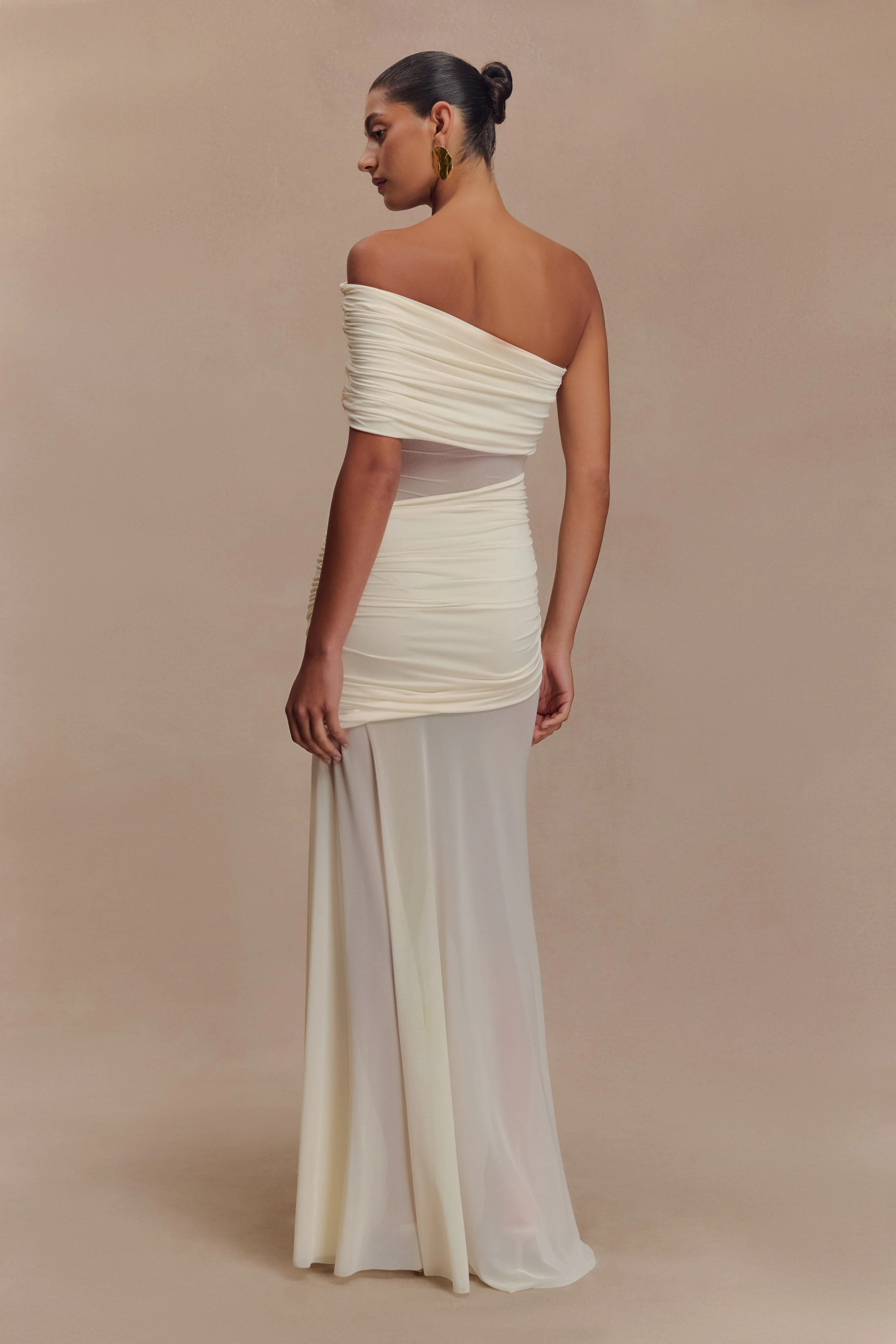 One Shoulder Mesh Maxi Dress - Ivory | MESHKI US