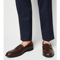 Men's Dark Brown Leather-Look Penny Loafers New Look Vegan | New Look (UK)