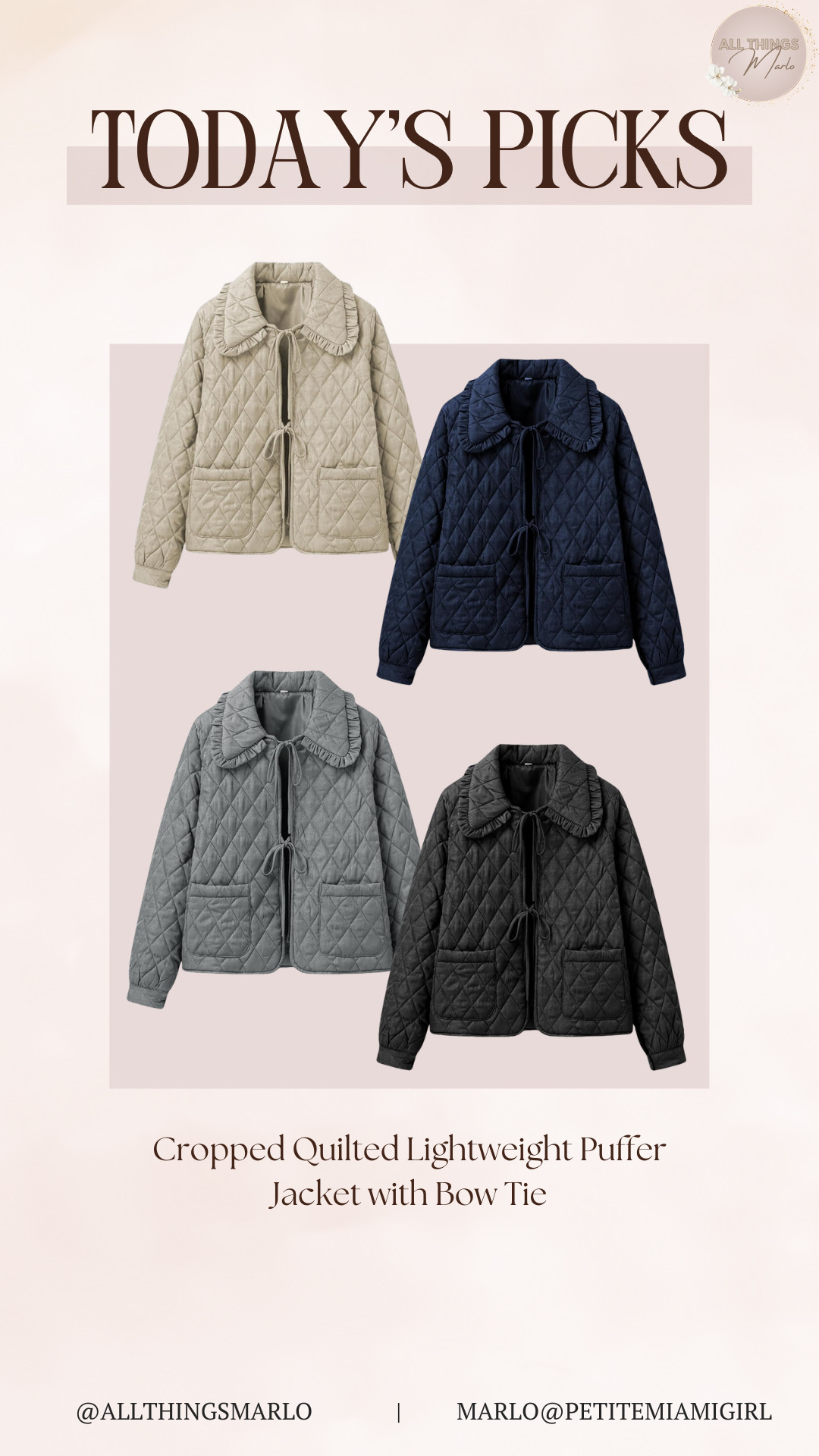 Cropped Quilted Lightweight Puffer Jacket with Bow Tie 

 #LTKSeasonal #LTKWorkwear #LTKTravel