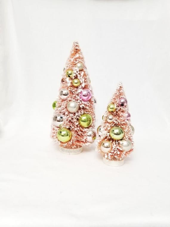 Blush Christmas - Blush Pink Sisal Tree Flocked with Ornaments, Blush Bottle Brush Tree, Flocked ... | Etsy (US)