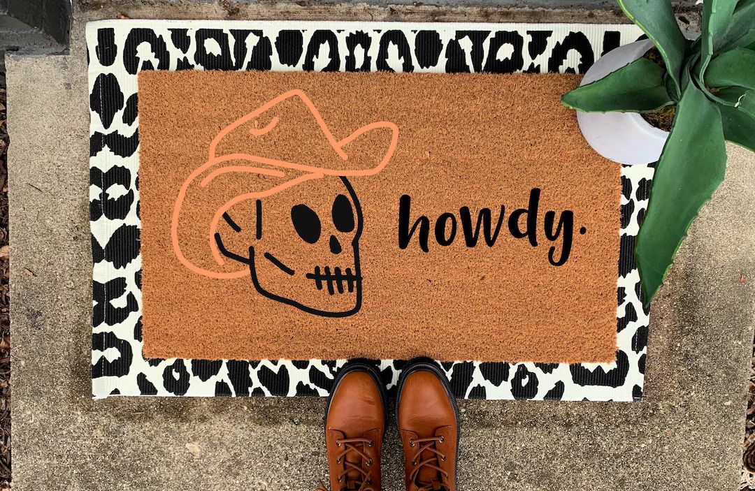 Skull doormat, customized doormat, fall doormat, spring doormat, boho decor, skull, fall decor, h... | Etsy (US)