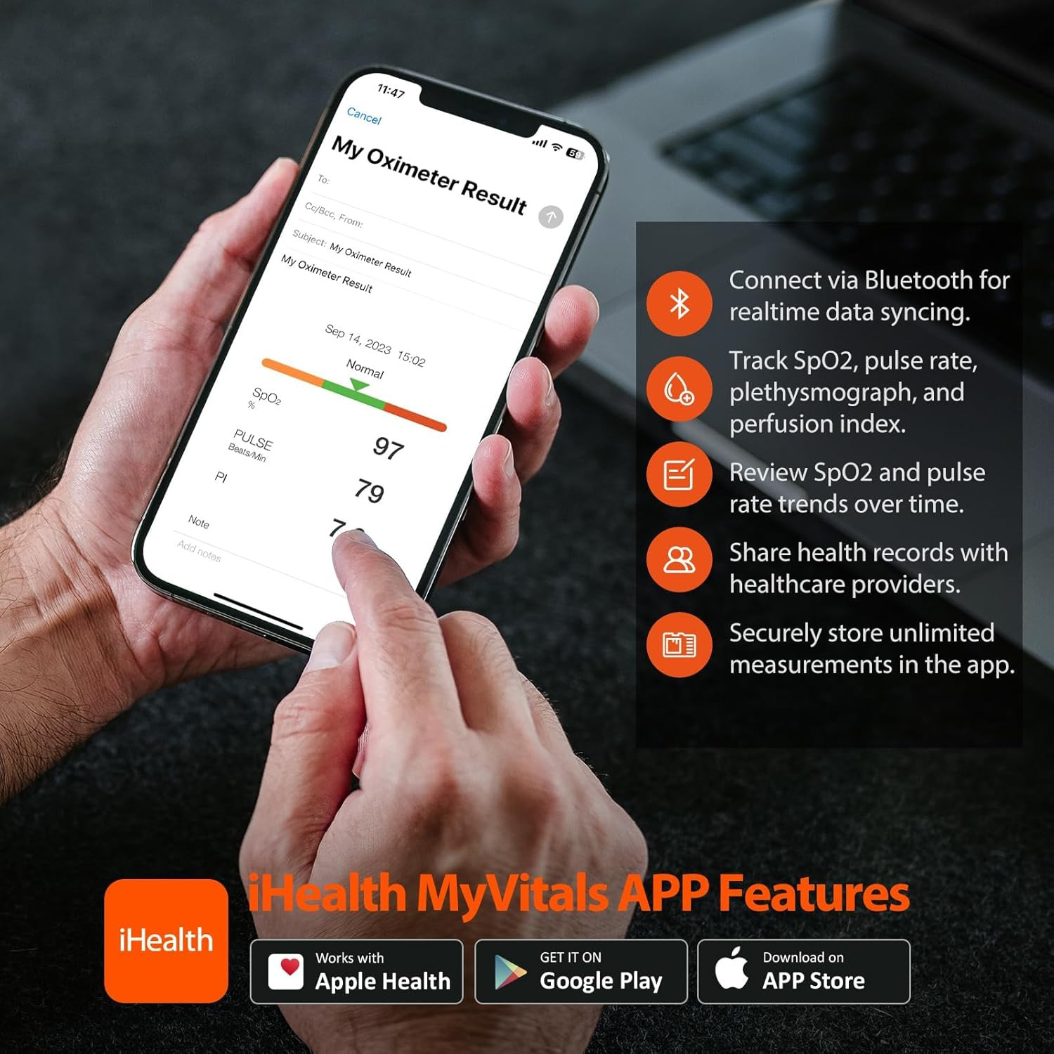 iHealth AIR Rechargeable Fingertip Pulse Oximeter, Blood Oxygen Saturation Monitor with App, SpO2... | Amazon (US)