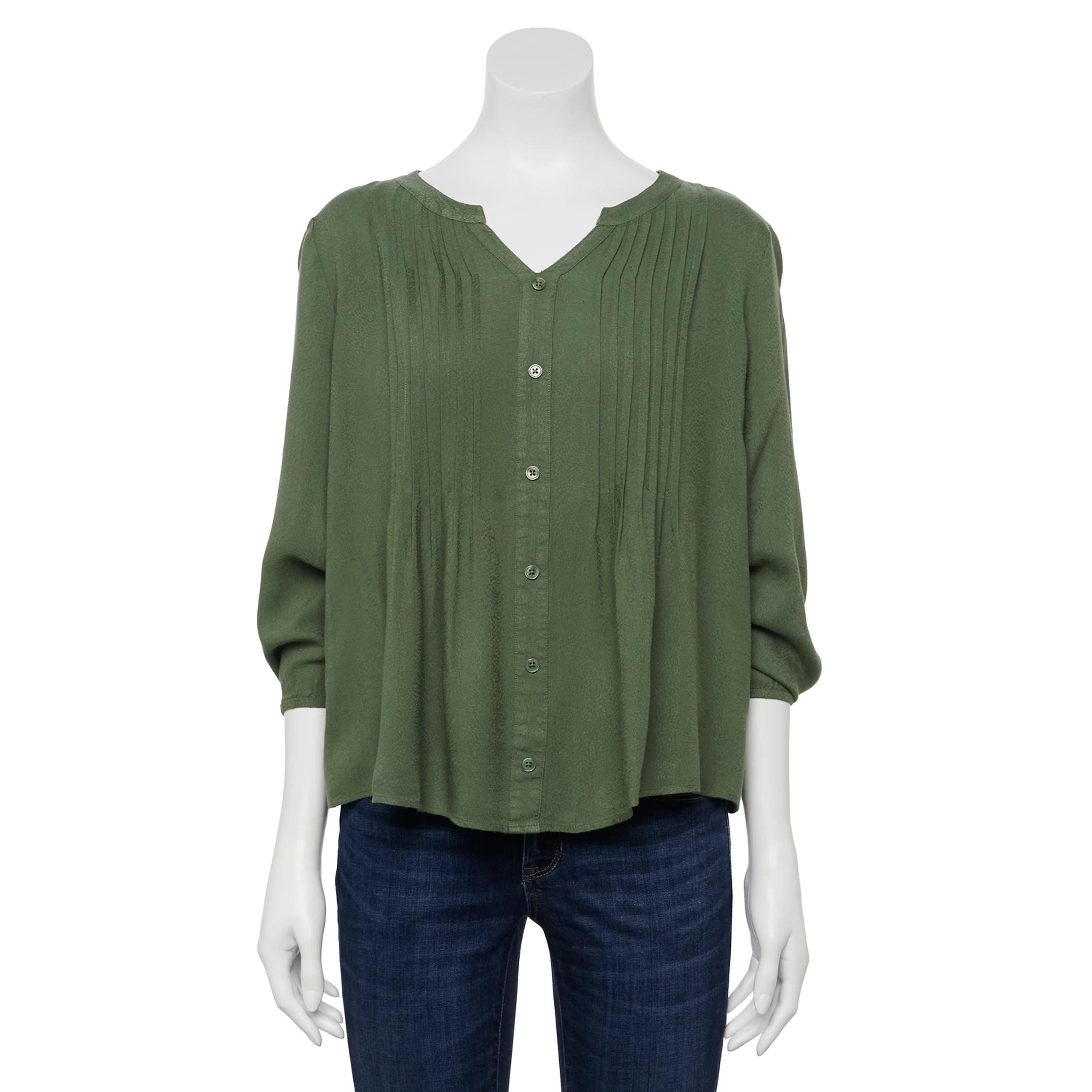 Petite Croft & Barrow® Three Quarter Sleeve Pintuck Top | Kohl's