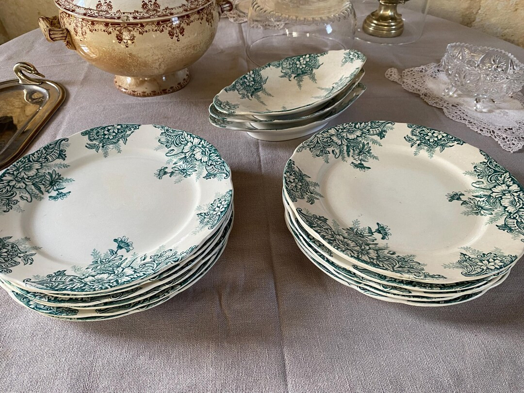 Service de table années 1900 Terre de Fer Faïencerie Onnaing modèle Sylvia 12 assiettes plates... | Etsy (US)