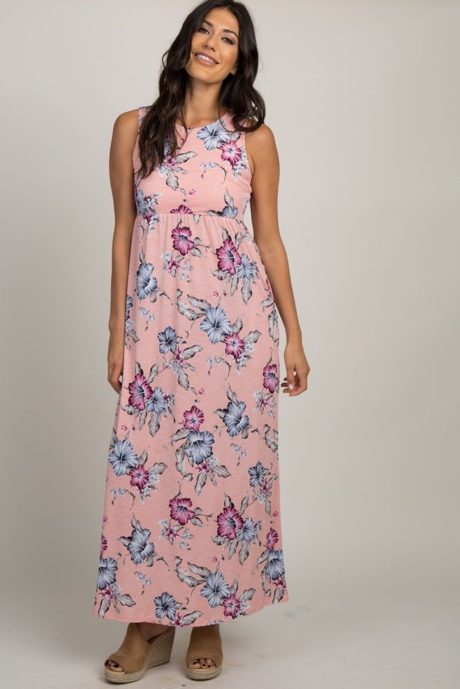 Pink Hibiscus Floral Maxi Dress | PinkBlush Maternity