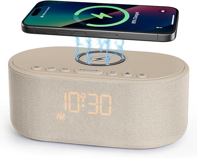 Sound Machine Alarm Clock for Bedrooms: Bluetooth 10W Stereo Sound Speaker with Wireless Charging... | Amazon (US)