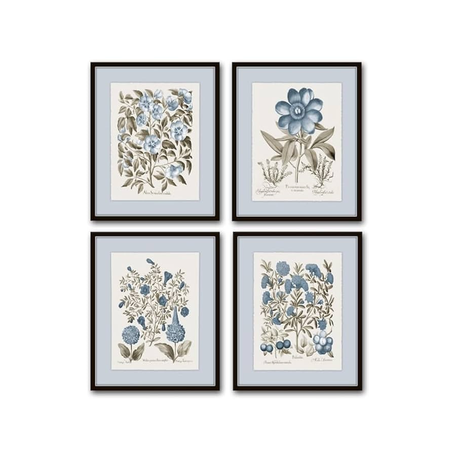 Sepia & Blue Botanical Prints No 10, Wall Decor, Wall Art, Bedroom Decor, Kitchen Wall Decor, Bot... | Amazon (US)