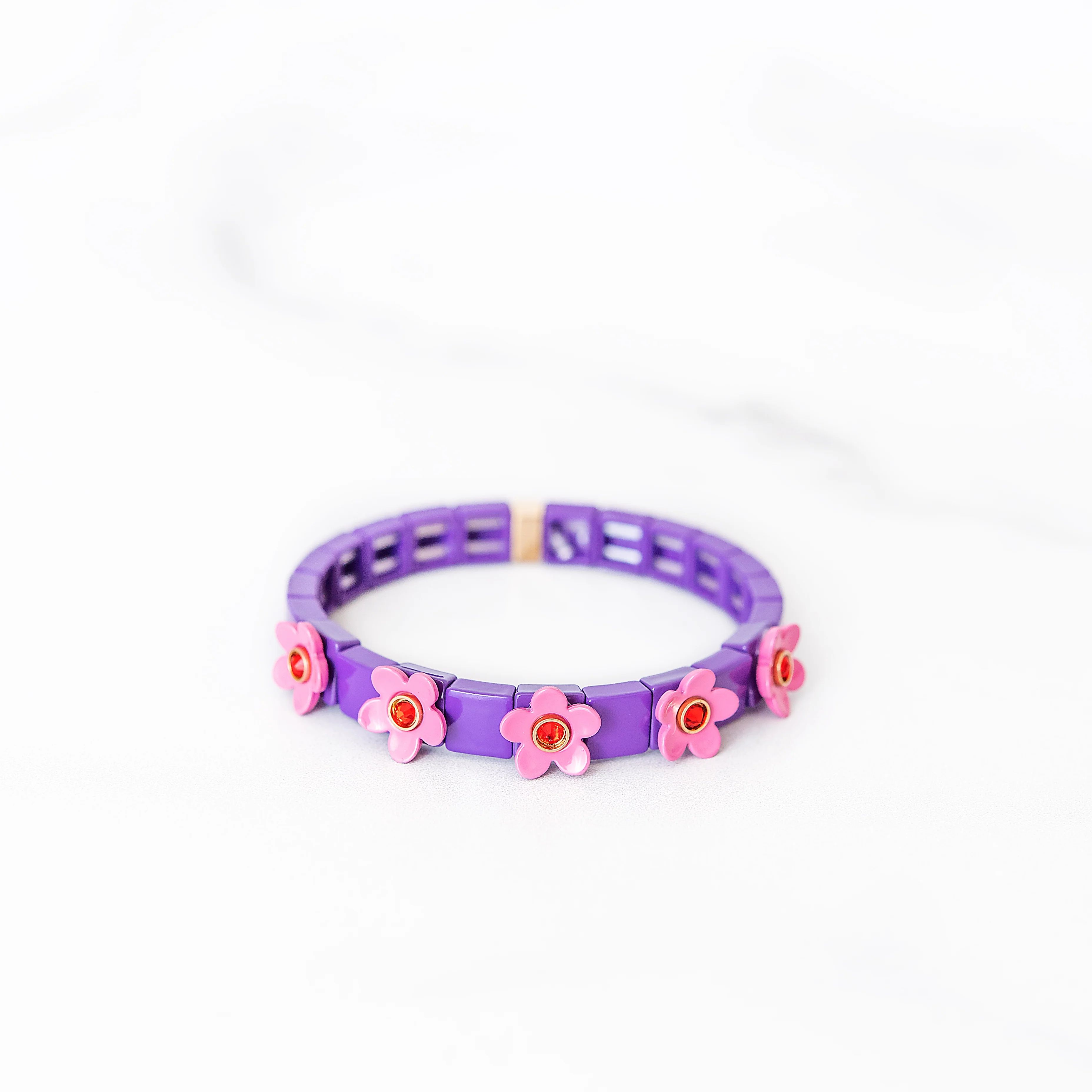 Pink and Purple Daisy Tile Bracelet | Golden Thread