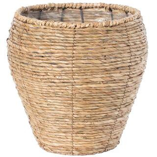Medium Cattail Leaf Woven Round Flower Pot Planter Basket with Leak-Proof Plastic Lining | The Home Depot