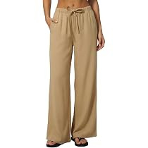 QINSEN Womens Wide Leg Palazzo Pants Wrinkle Resistant Flowy Drape Trousers | Amazon (US)