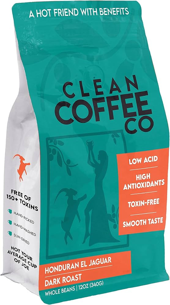 Clean Coffee Co. | Low Acid Coffee, 12oz Bag Whole Bean Coffee | Dark Roast from Honduras | Toxin... | Amazon (US)