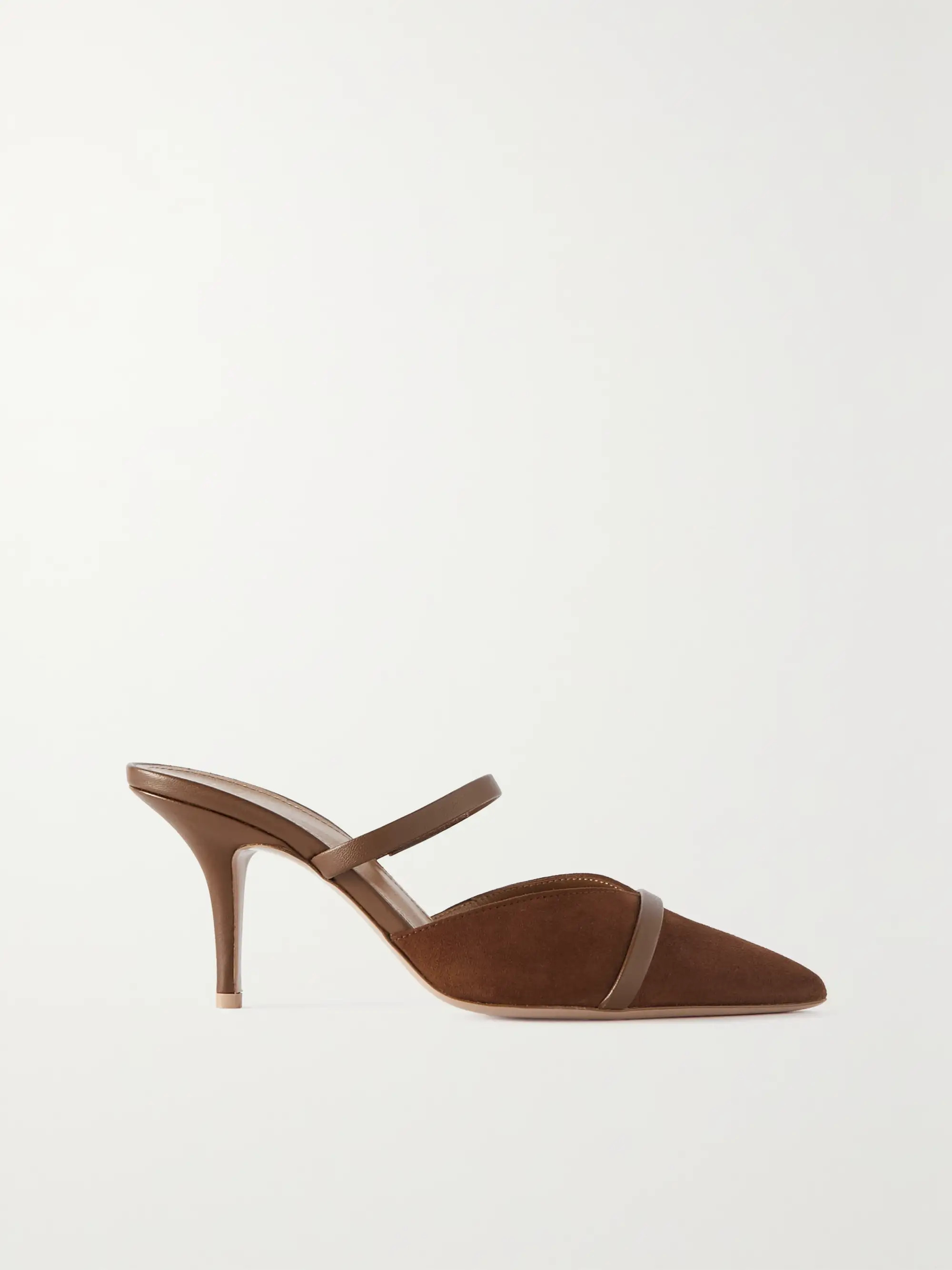 Frankie 70 leather-trimmed suede mules | NET-A-PORTER (US)