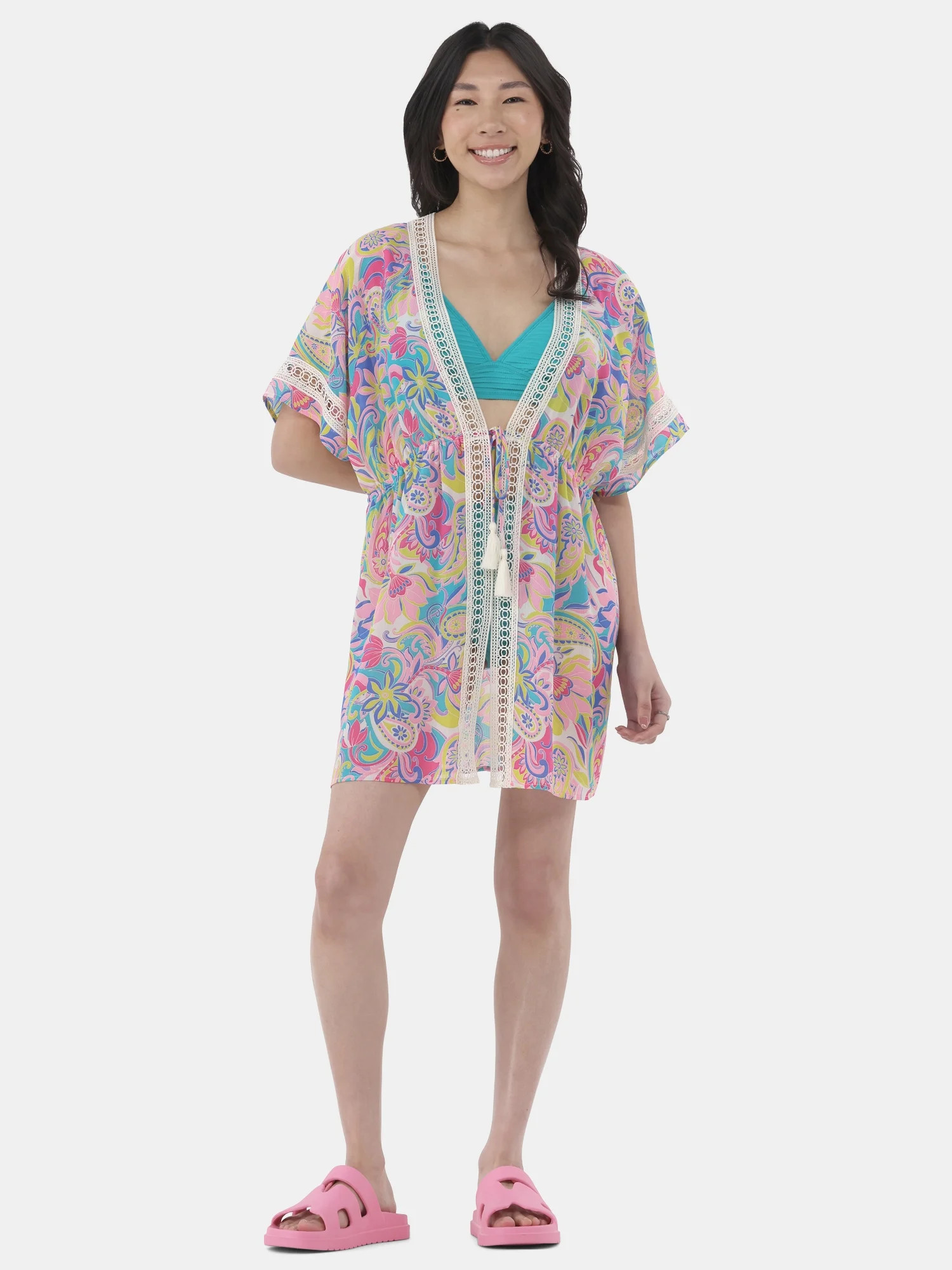 No Boundaries Women's Tie Front Duster Coverup, Sizes XXS - XXL - Walmart.com | Walmart (US)