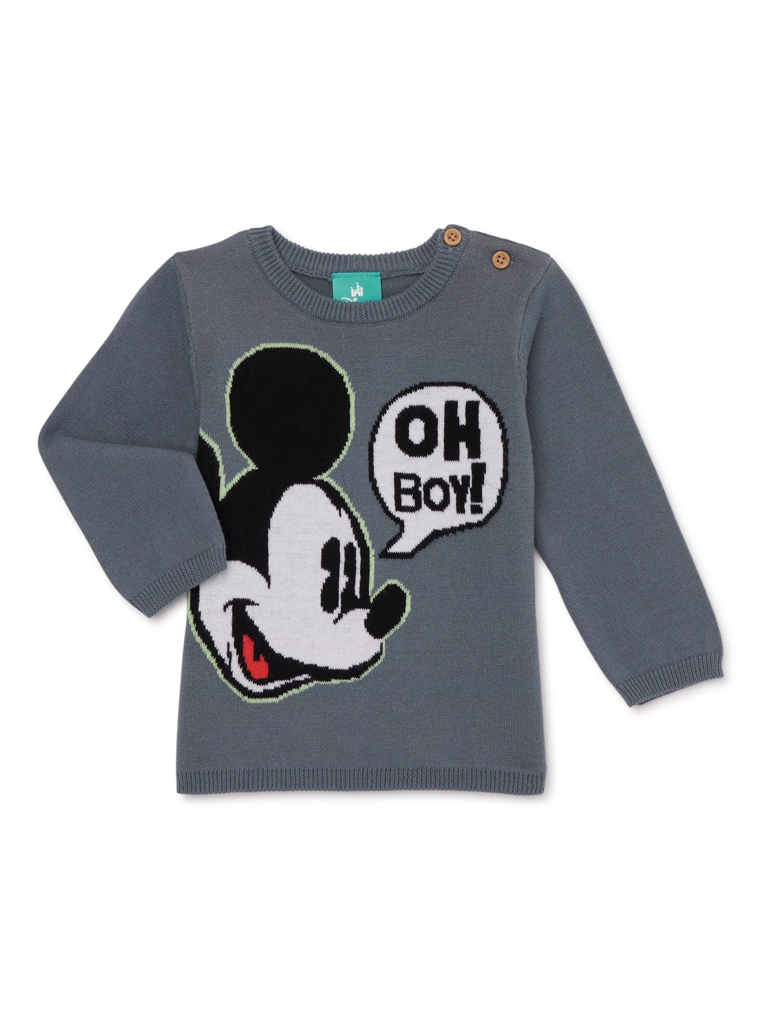 Disney Mickey Mouse Baby Girls Jacquard Knit Sweater with Buttons at Shoulder, Sizes 0/3M-24M | Walmart (US)