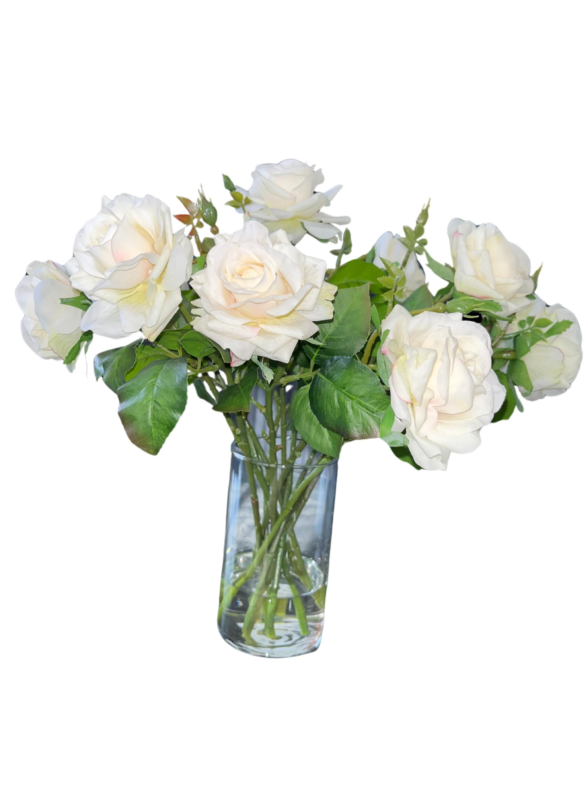 Fake Flowers in Vase with Faux Water, Real Touch Roses Artificial Flowers with Glass Vase for Off... | Amazon (US)