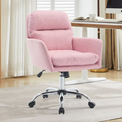 Pink PU Leather Office Chair, Adjustable Swivel Desk Chair with Plush Cushion, Metal Frame and Rolling Wheels | Target
