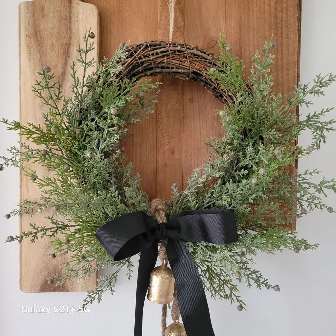 Evergreen Christmas Wreath With Antiqued Brass Bells - Etsy | Etsy (US)