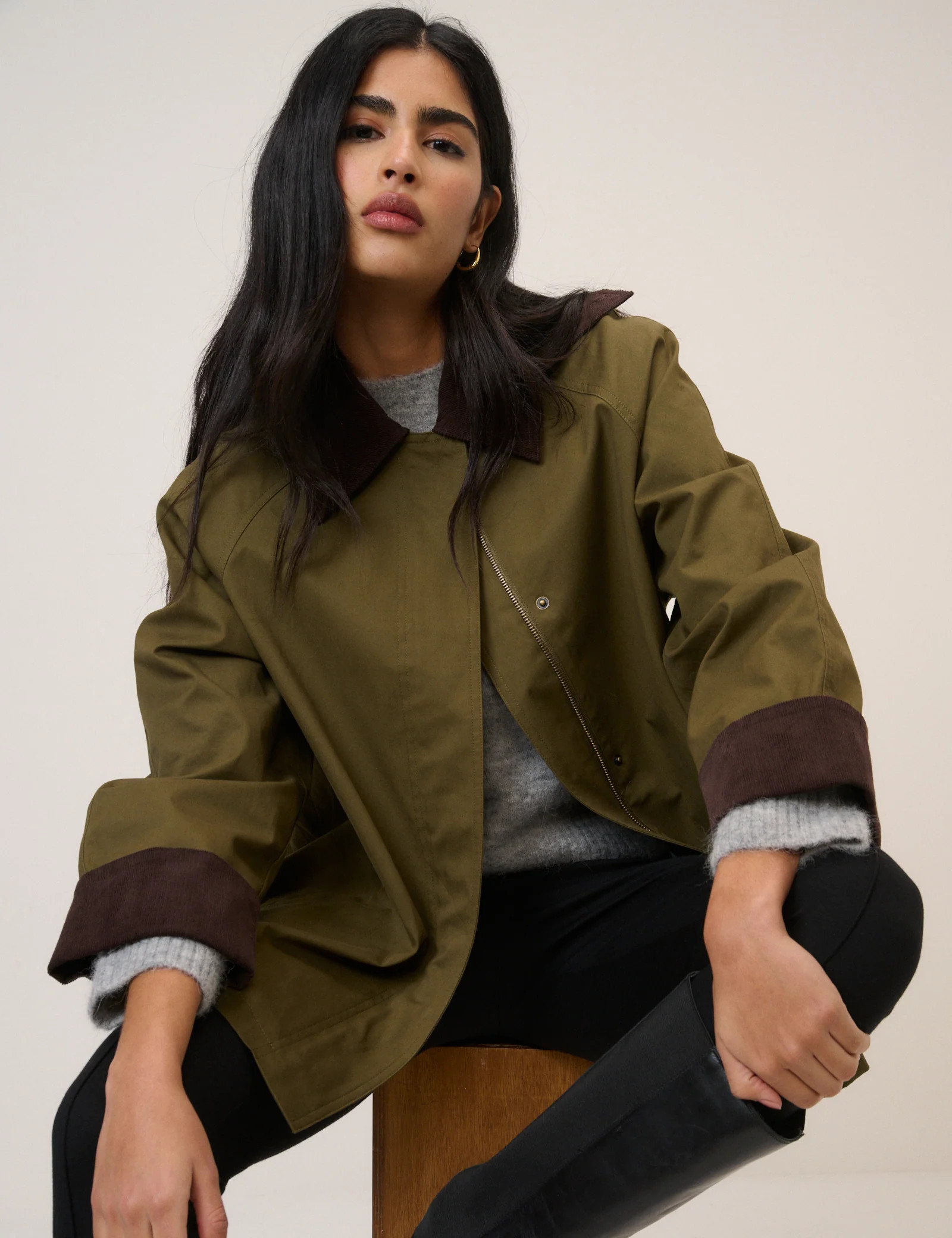 Khaki Cord Detail Barn Jacket | Nobody's Child