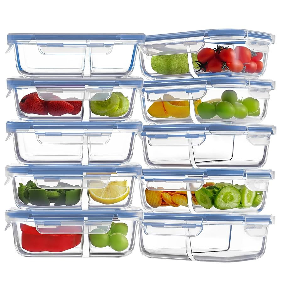 HOMBERKING 10 Pack 24oz Glass Meal Prep Containers 2 Compartment, Food Storage Containers with Li... | Amazon (US)