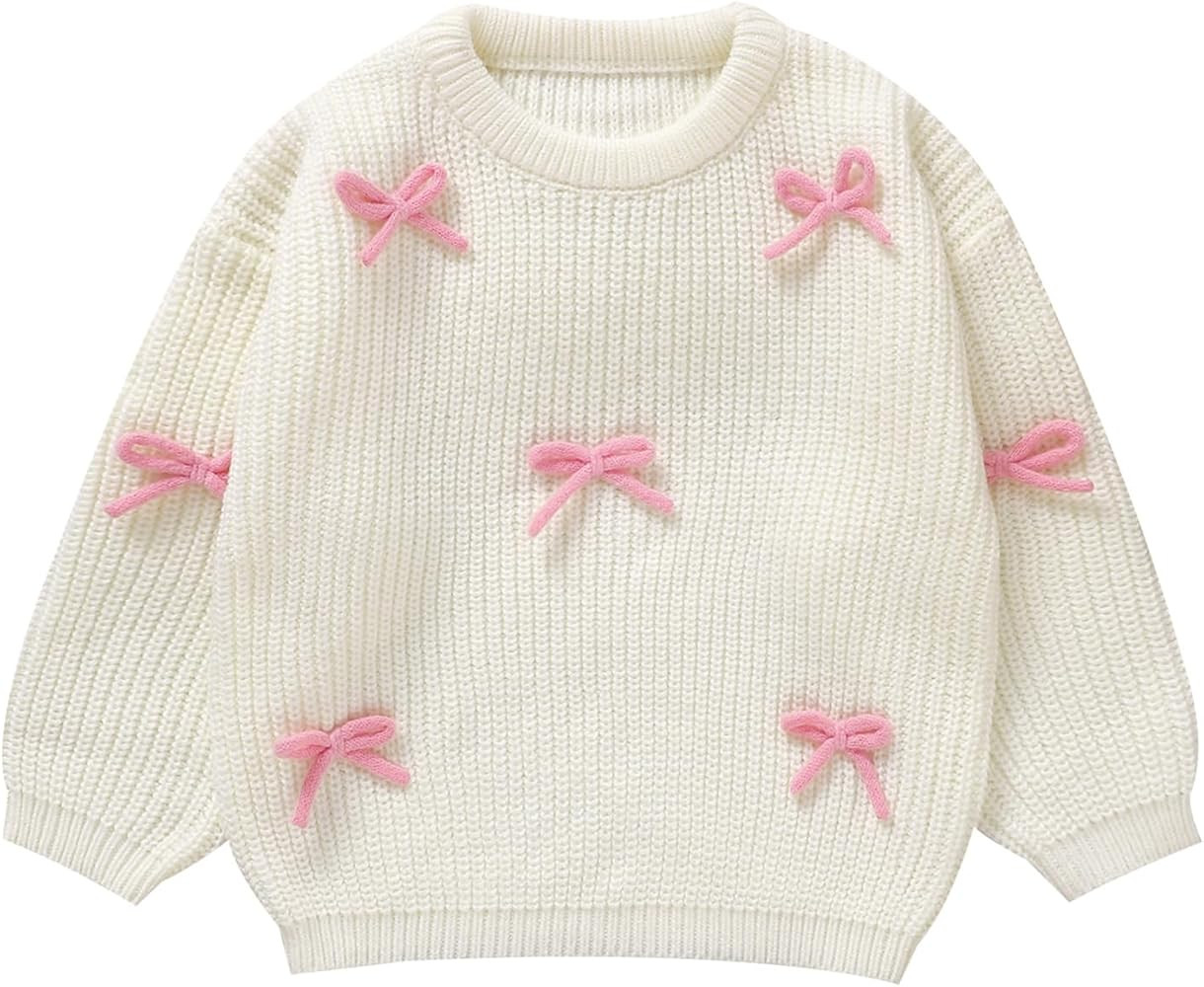 Toddler Girl Bow Sweater Cute Knitted Pullover Fall Winter Clothes 1-7Y | Amazon (US)