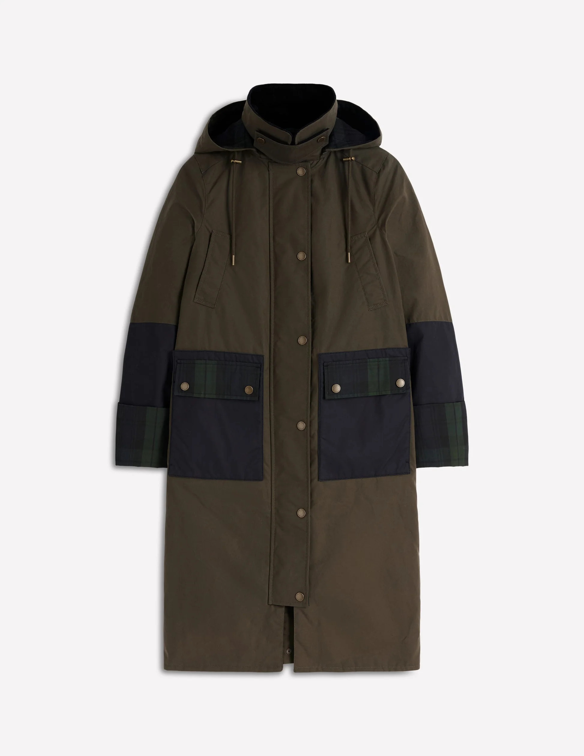 Longline Wax Coat-Navy Khaki Colourblock | Boden (US)