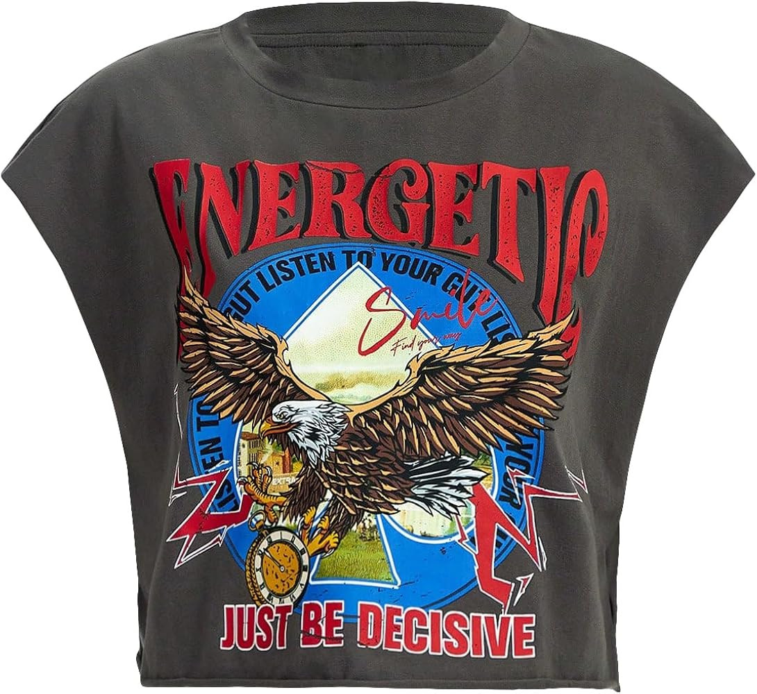 GORGLITTER Women's Graphic Print Cap Sleeve Crop Top Casual Round Neck Short Sleeve T-Shirt | Amazon (US)