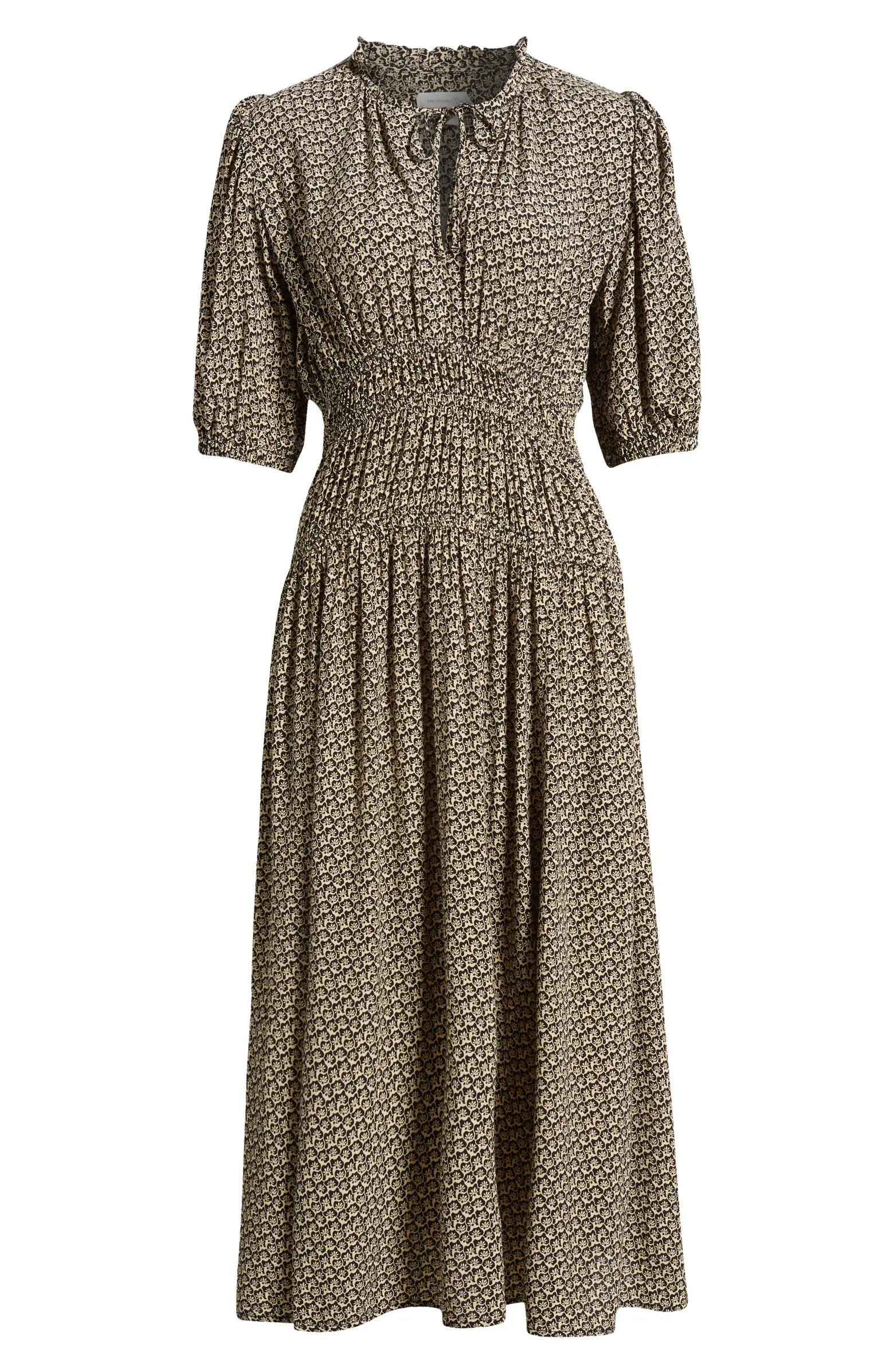 Treasure & Bond Puff Sleeve Drop Waist Midi Dress | Nordstrom | Nordstrom