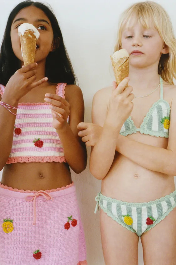 6-14 YEARS/ FRUIT & STRIPE CROCHET KNIT TOP & PAREO SET | Zara US