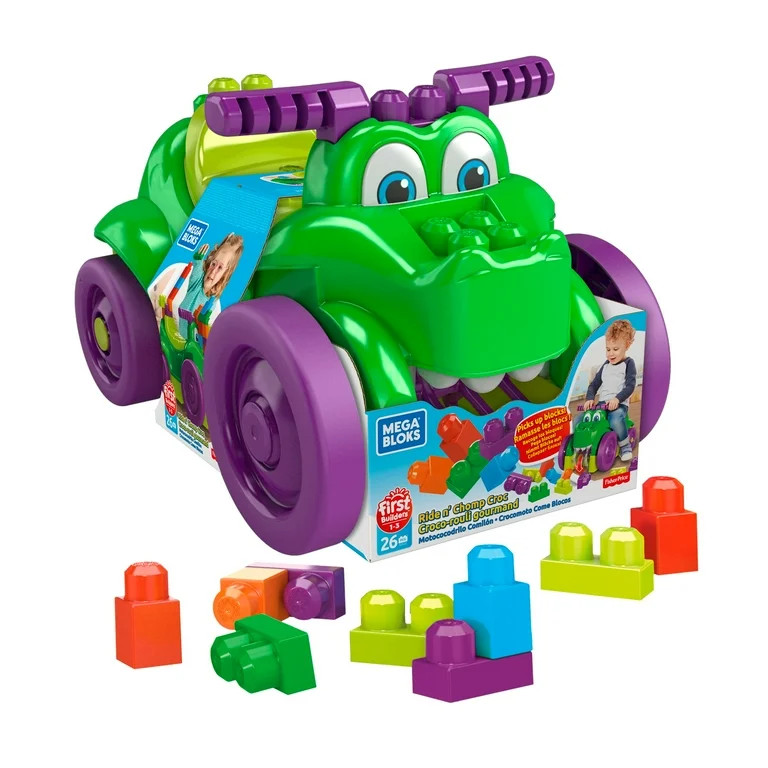 Mega Bloks First Builders Ride 'N Chomp Croc with Big Building Blocks, Building Toys for Toddlers... | Walmart (US)