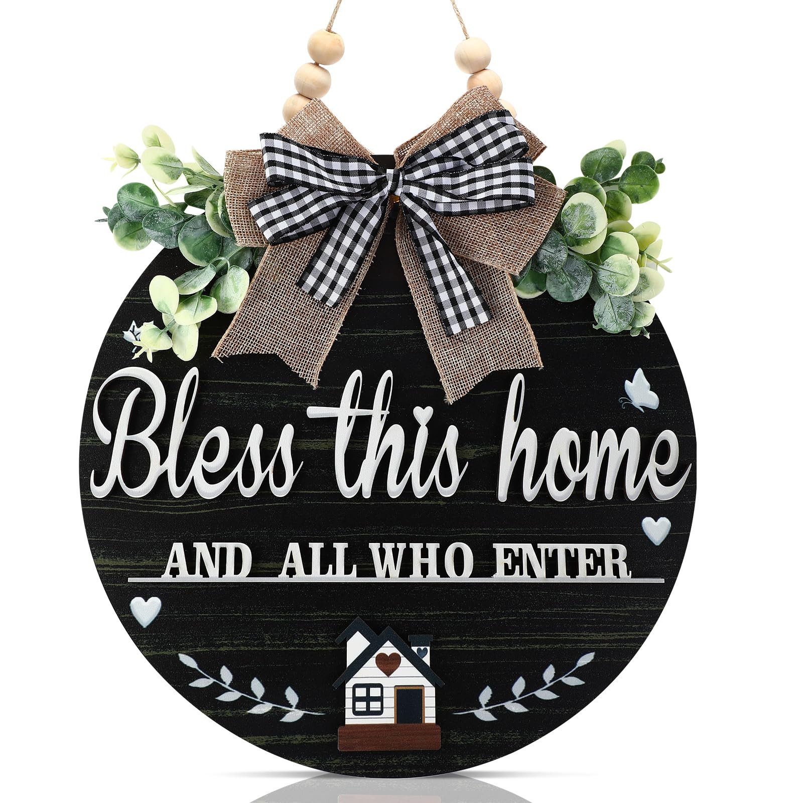 3D Bless This Home And All Who Enter Wooden front Door Signs，Door Decorations Hanging,Christian... | Amazon (US)