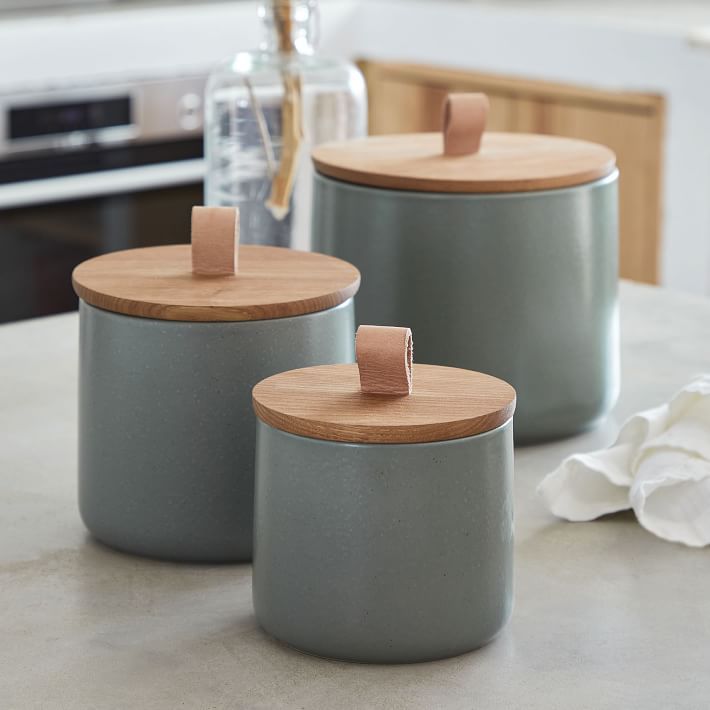 Pacifica Wood Top Stoneware Canister | West Elm (US)