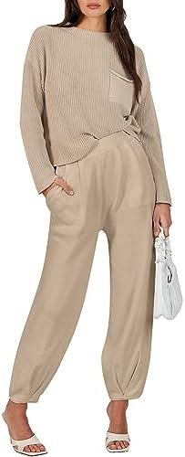 ANRABESS Women's Two Piece Outfits Long Sleeve Knit Top Fall Sweater Set Oversized Pants Tracksui... | Amazon (US)