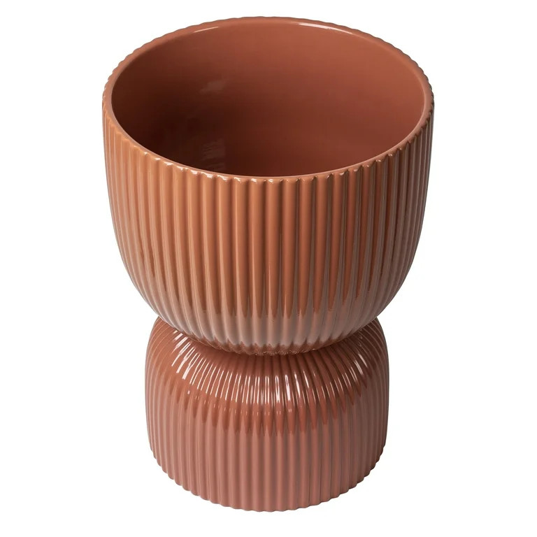 Mainstays 10”D x 13.5”H Round Ceramic Fulted Planter, Red | Walmart (US)