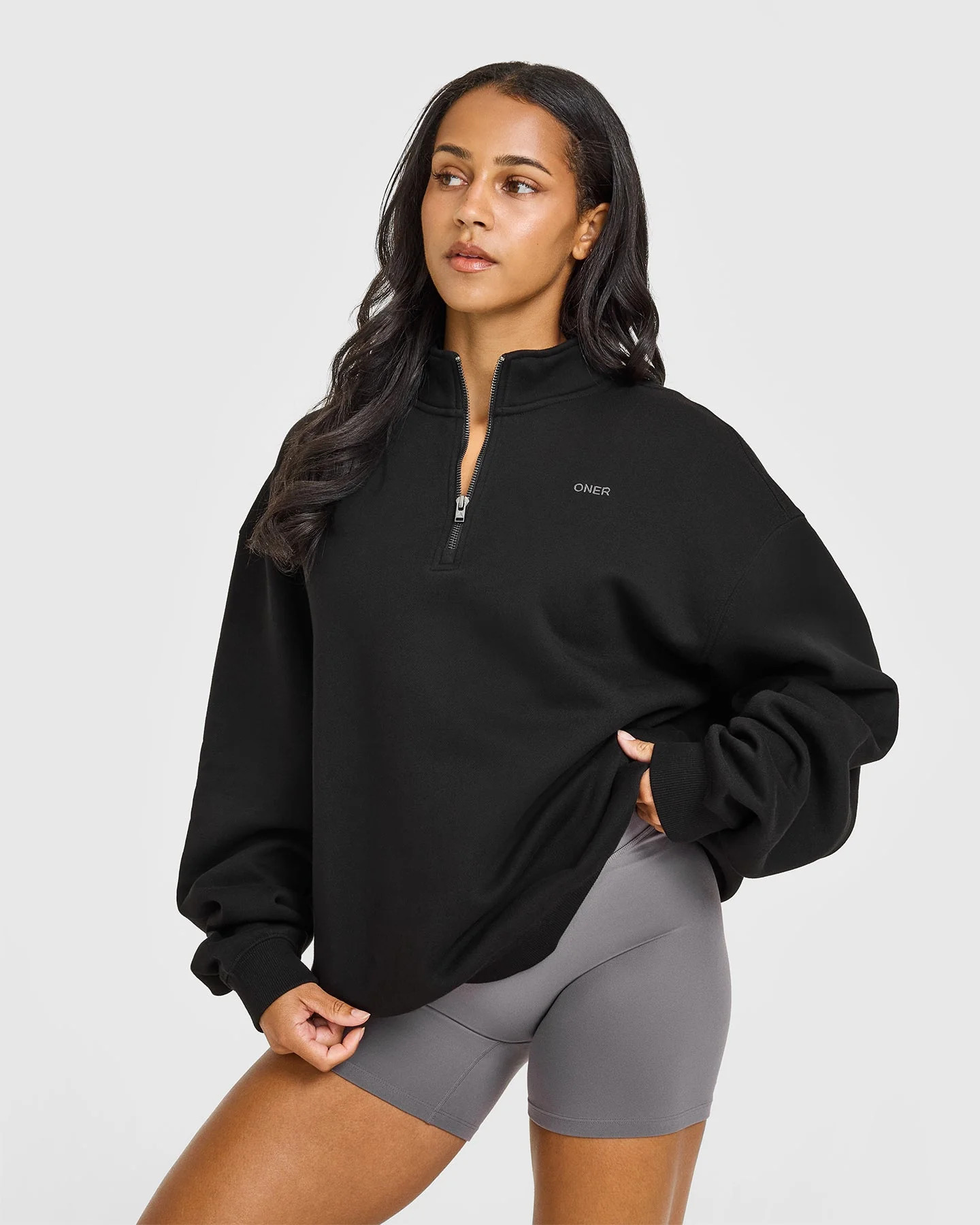 Foundations Oversized 1/4 Zip Sweatshirt 
 Black | Oner Active (UK / US)