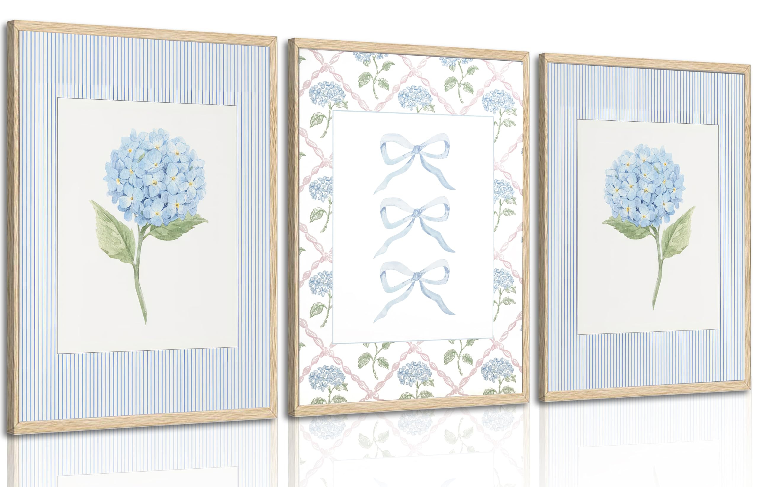Trendy Blue Bow Canvas Wall Art Watercolor Hydrangea Coquette Paintings Pictures Wall Decor Coast... | Amazon (US)