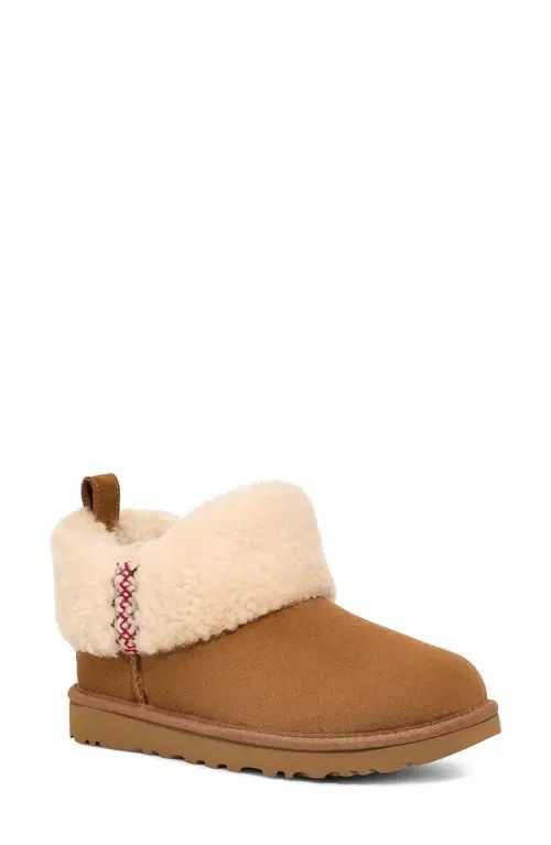 UGG(r) Ultra Mini Braid Genuine Shearling Bootie in Chestnut at Nordstrom, Size 5 | Nordstrom