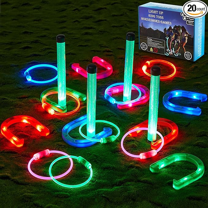 Liliful 20 Pcs Ring Toss Glow in Dark Games Valentines Outdoor Ring Toss Games with LED Yard Ring... | Amazon (US)