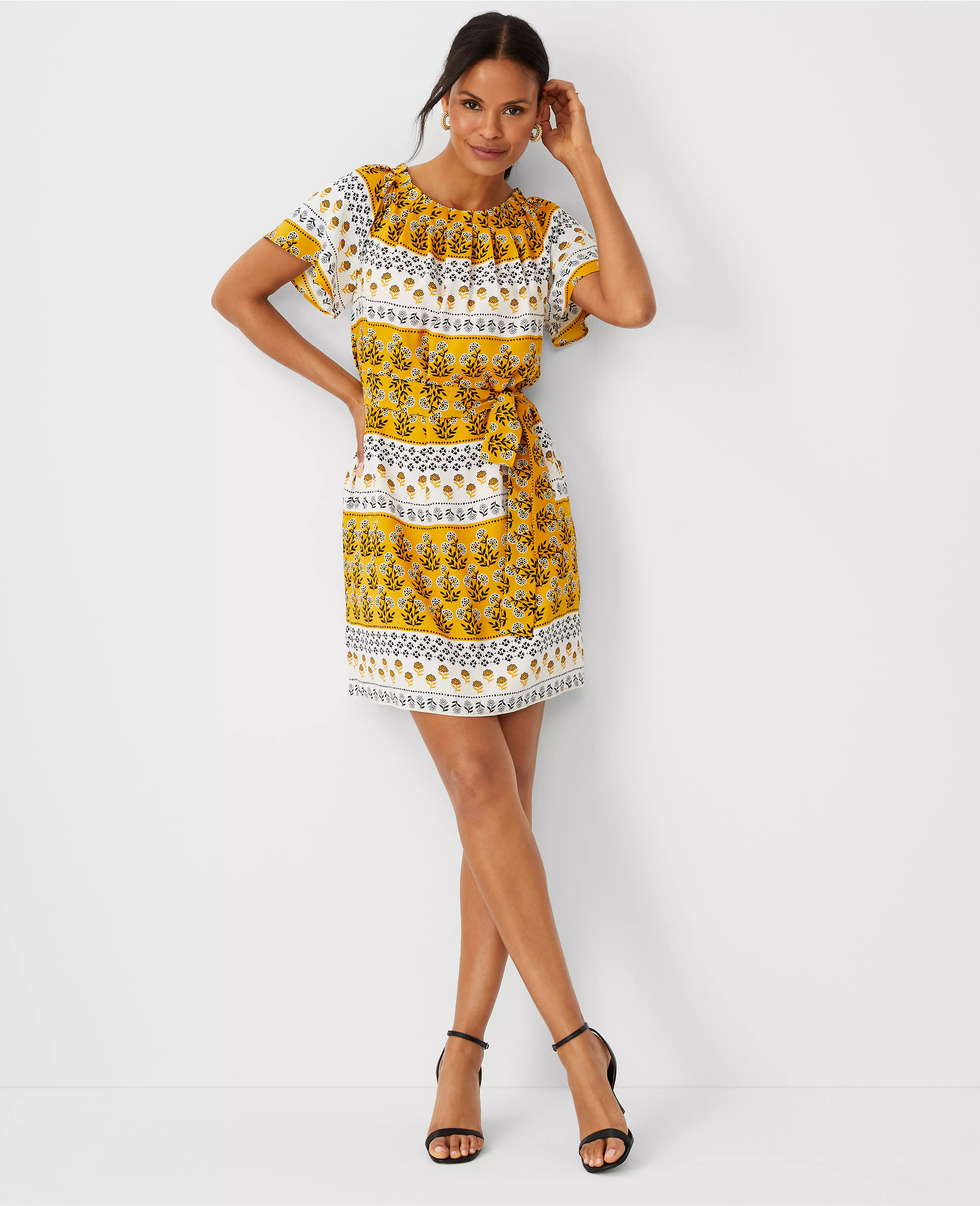 Border Floral Flutter Sleeve Shift Dress | Ann Taylor (US)