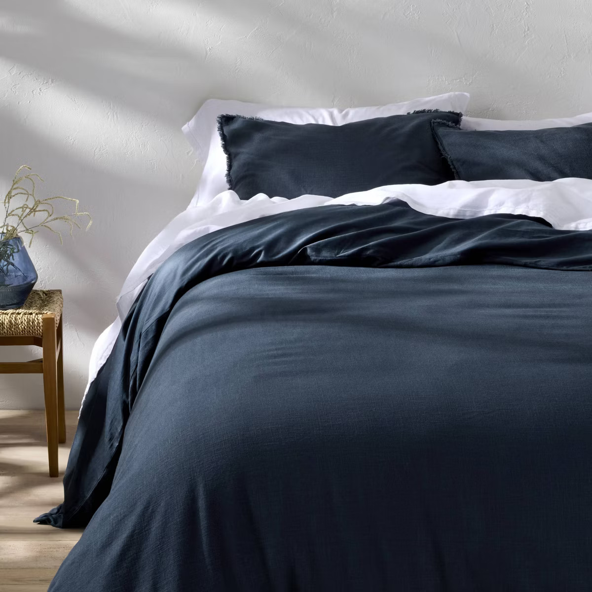 King Heavyweight Linen Blend Duvet Cover and Sham Set Dark Mineral Blue - Casaluna™ | Target