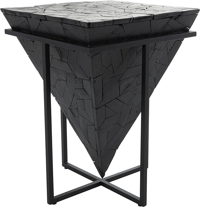 Deco 79 Teak Wood Geometric Handmade Side Accent Inverted Pyramid End Table with Black Metal Base... | Amazon (US)