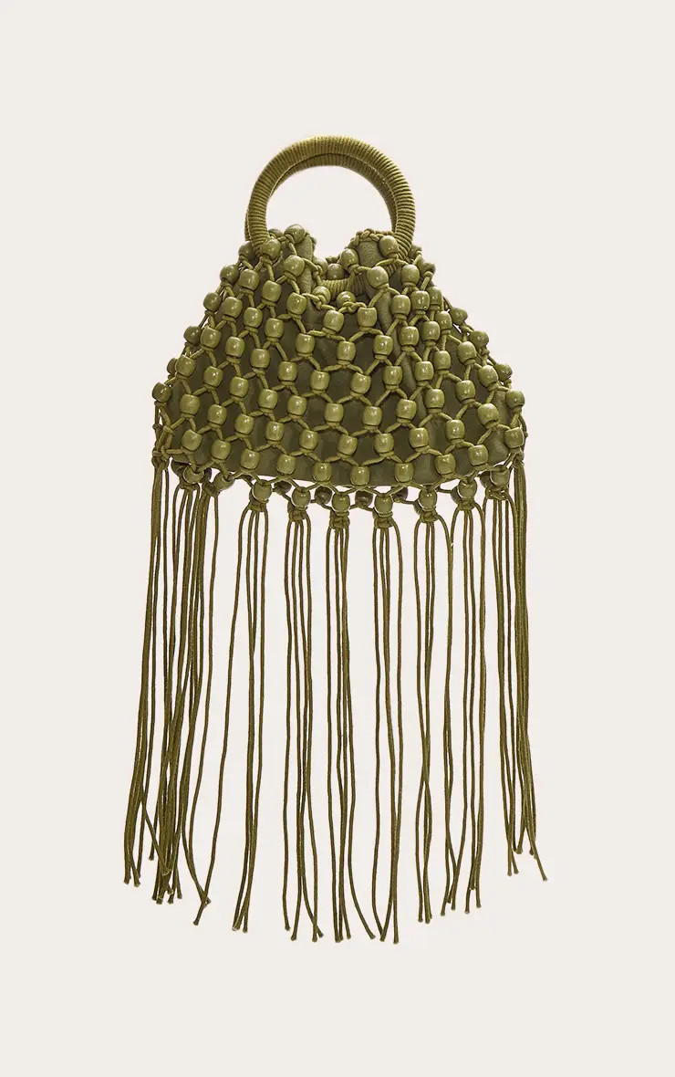 Olive Beaded Weave Bucket Bag | PrettyLittleThing USA | PrettyLittleThing US
