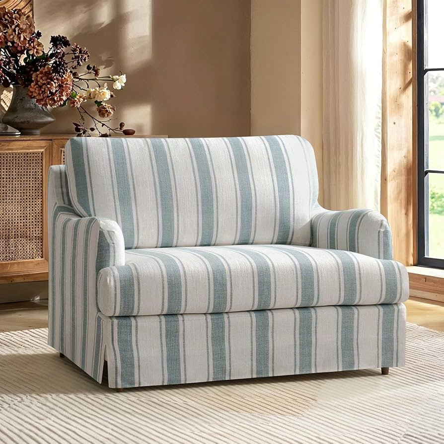 HULALA HOME Oversized Chair and a Half with Striped Slipcover, Blue | Amazon (US)