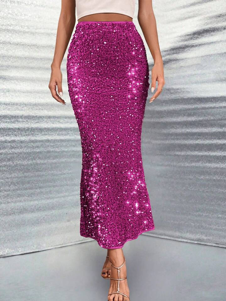 SHEIN BAE Mermaid Hem Glitter Skirt | SHEIN