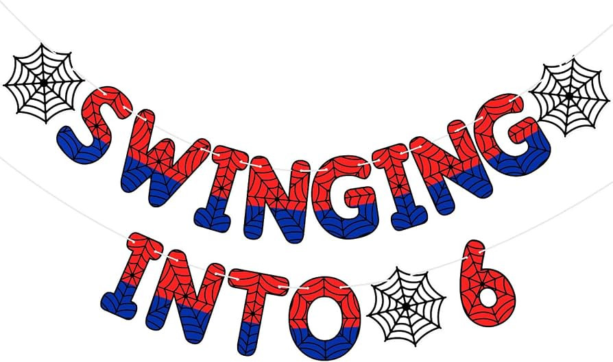 TaoBary Spider Theme 6th Birthday Banner Swinging into 6,Red and Blue | Amazon (US)