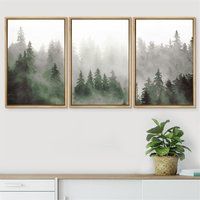 Signwin 3 Piece Framed Canvas Wall Art Misty Green Pine Tree Forest Nature Landscape Photography Pri | Etsy (US)
